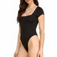 Square Neck Short Sleeve Bodysuit – Fitted Stretch Top: Black MIO WHOLESALE