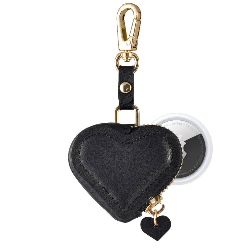 Heart Leather Bag Charm for Airtag®: Black Posh Tech