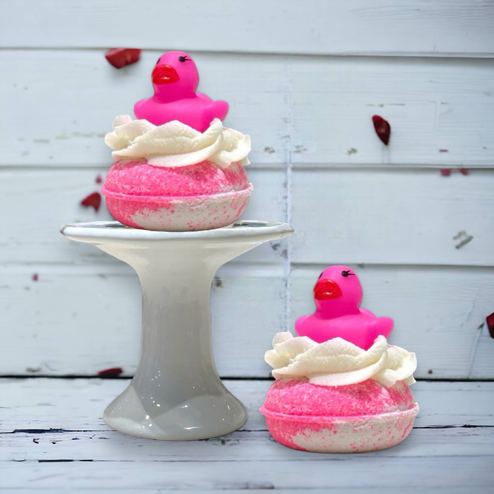 Duckie Bubbly Donut Bath Bomb - pink and white