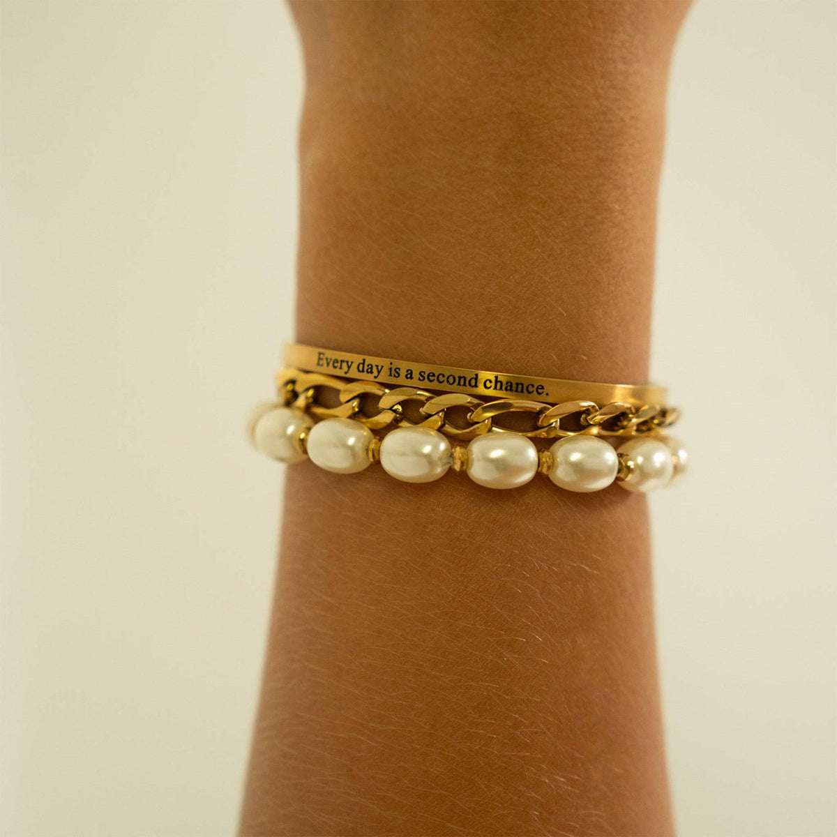 18K Gold PVD Stainless Steel Every day is Engraved Bracelet: Stainless WJW