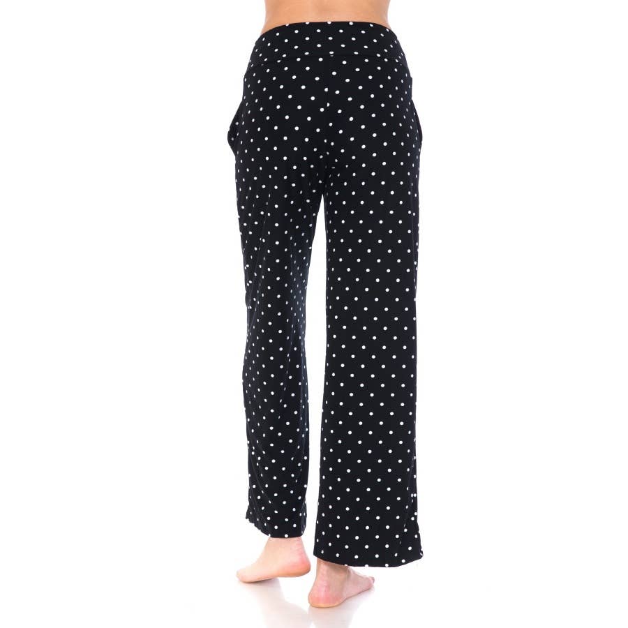 Black with White Polka Dots on Buttery Soft Pajama Pants with Drawstring