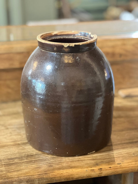 9" Vintage Brown Stoneware Crock - The Mustard Seed Collection, The Seed
