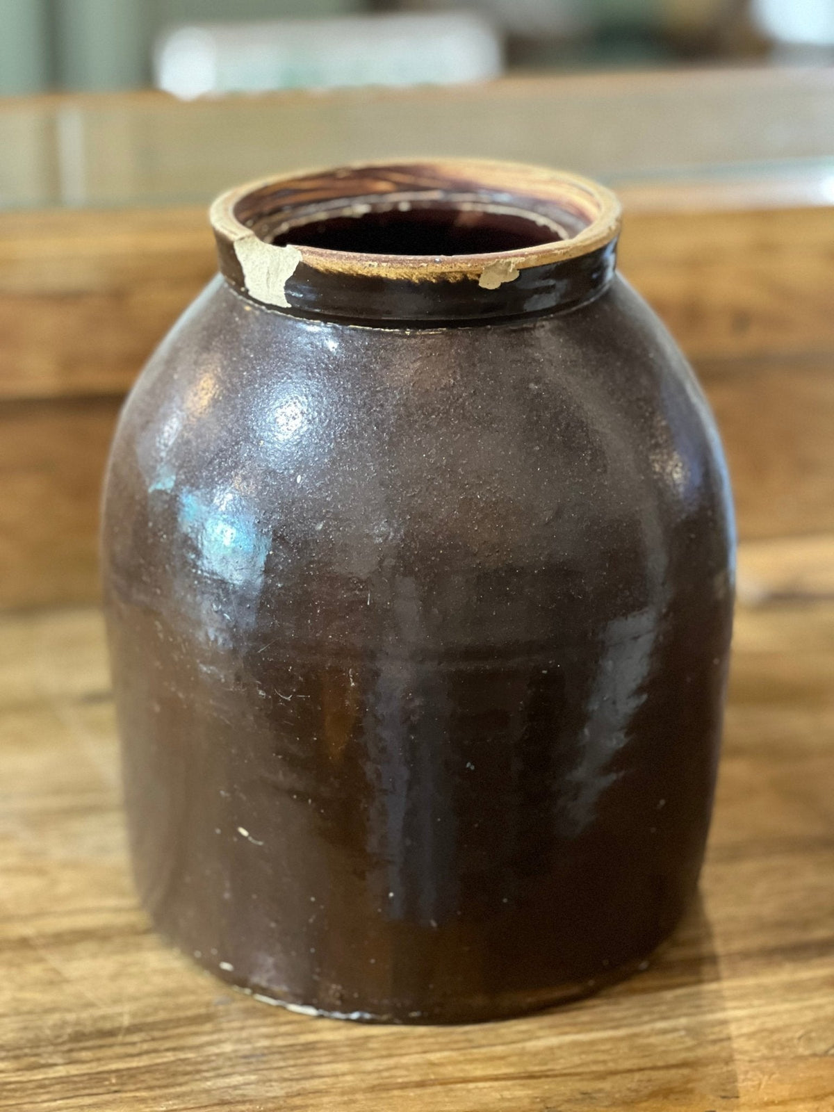 9" Vintage Brown Stoneware Crock - The Mustard Seed Collection, The Seed