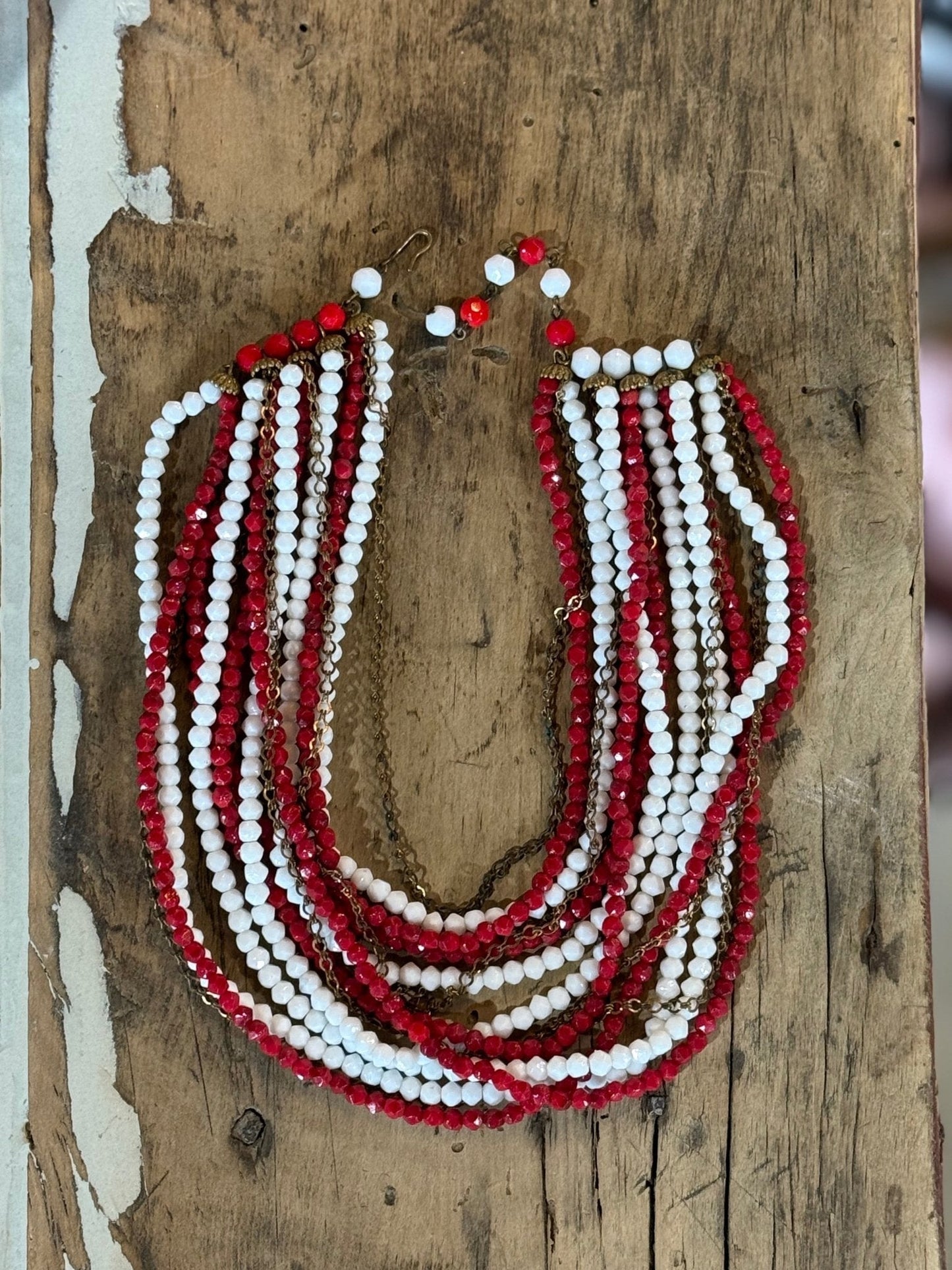 9" Vintage Red & White Necklace - The Mustard Seed Collection, The Seed