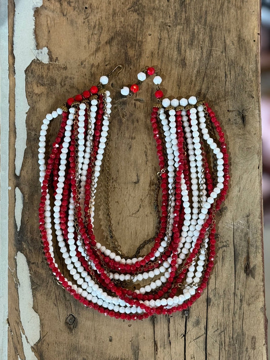 9" Vintage Red & White Necklace - The Mustard Seed Collection, The Seed