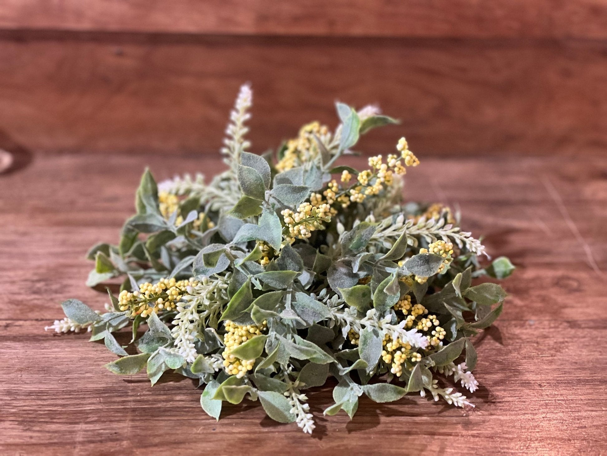 9" Yellow & Green Leaf Floral Half Sphere - The Mustard Seed Collection, The Seed
