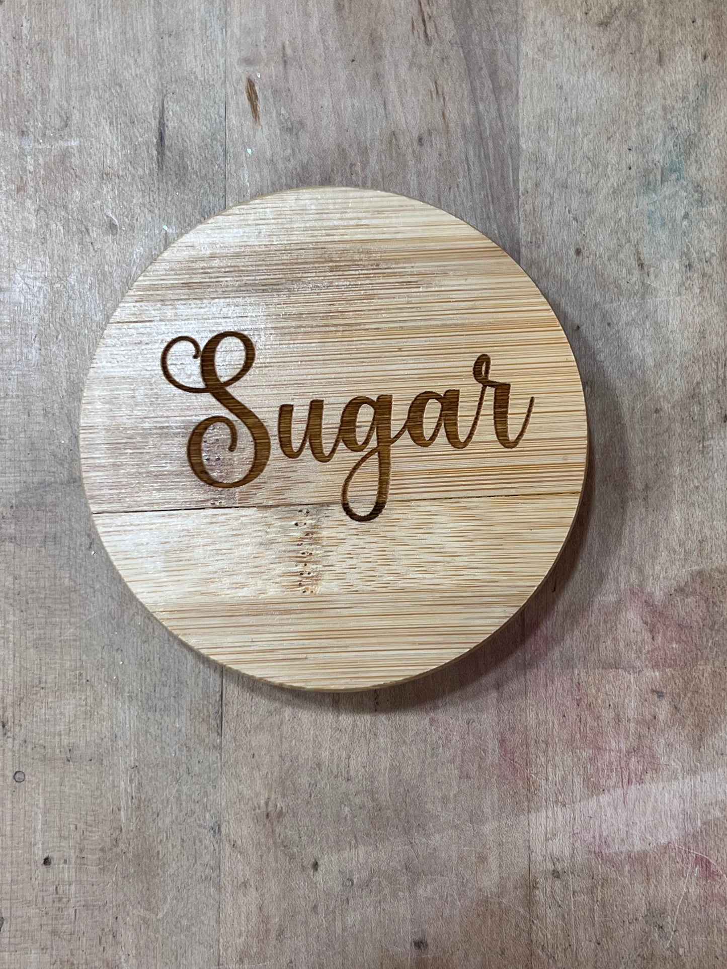 Farmhouse "Sugar" Bamboo Jar Lid The Mustard Seed Collection, The Seed