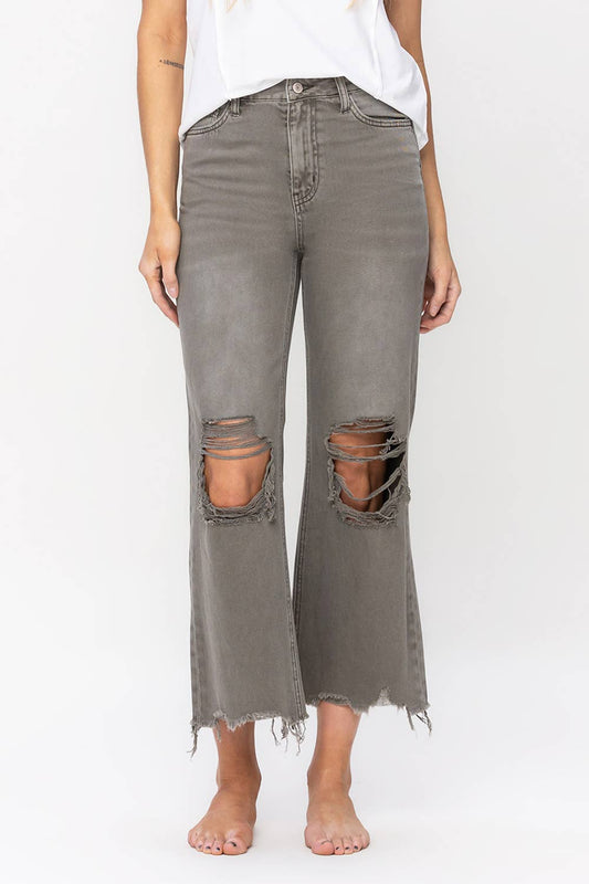 90'S Vintage Super High Rise Crop Flare Jeans - 24