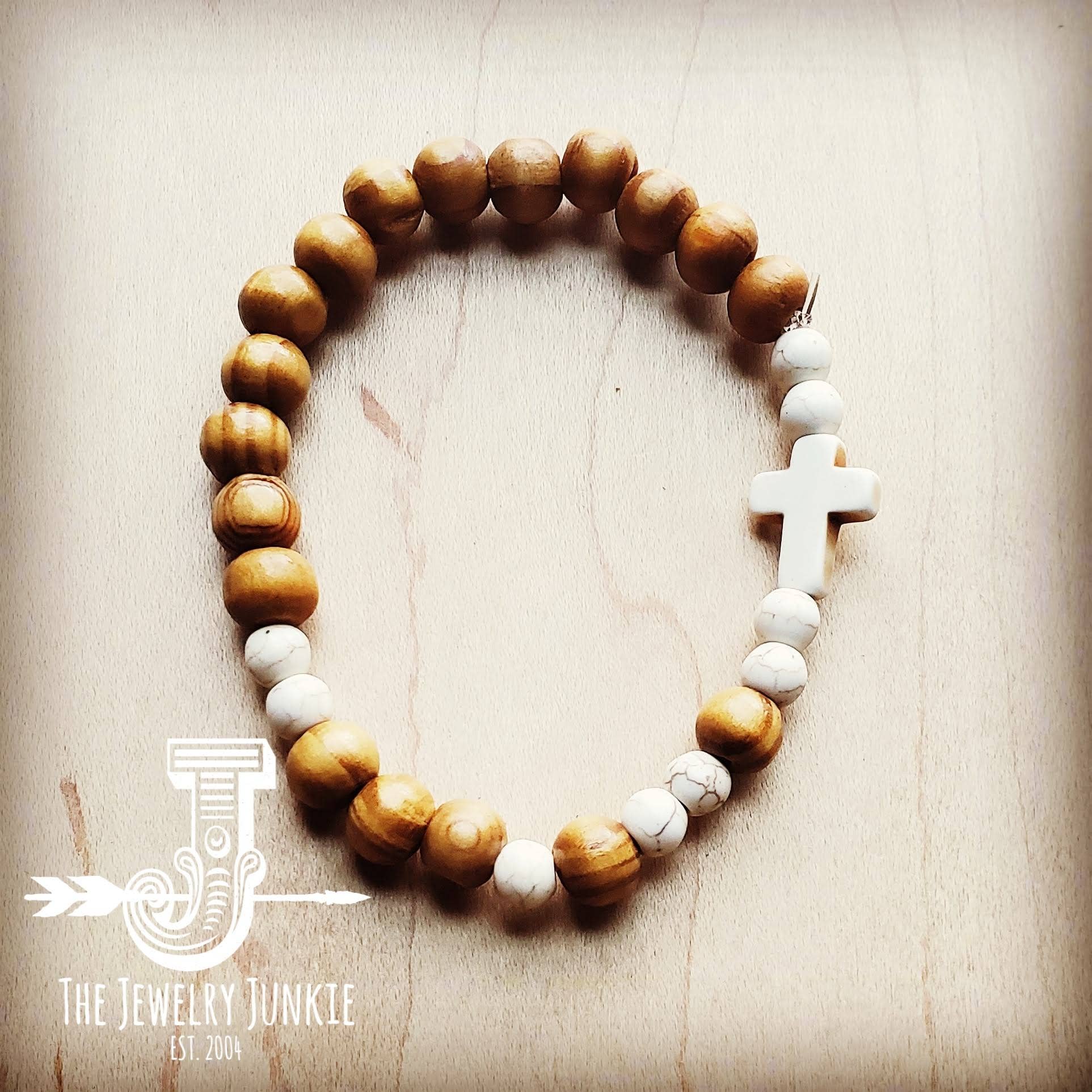 Wood & White Turquoise Beads Beaded Bracelet