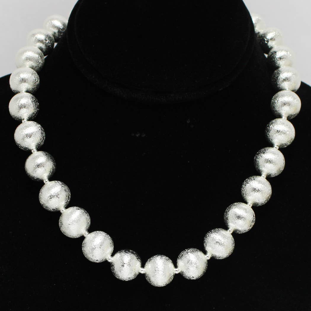 Lightweight Brass Textured Ball Bead Necklace: Gold / ONE SIZE