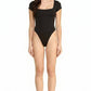 Square Neck Short Sleeve Bodysuit – Fitted Stretch Top: Black MIO WHOLESALE