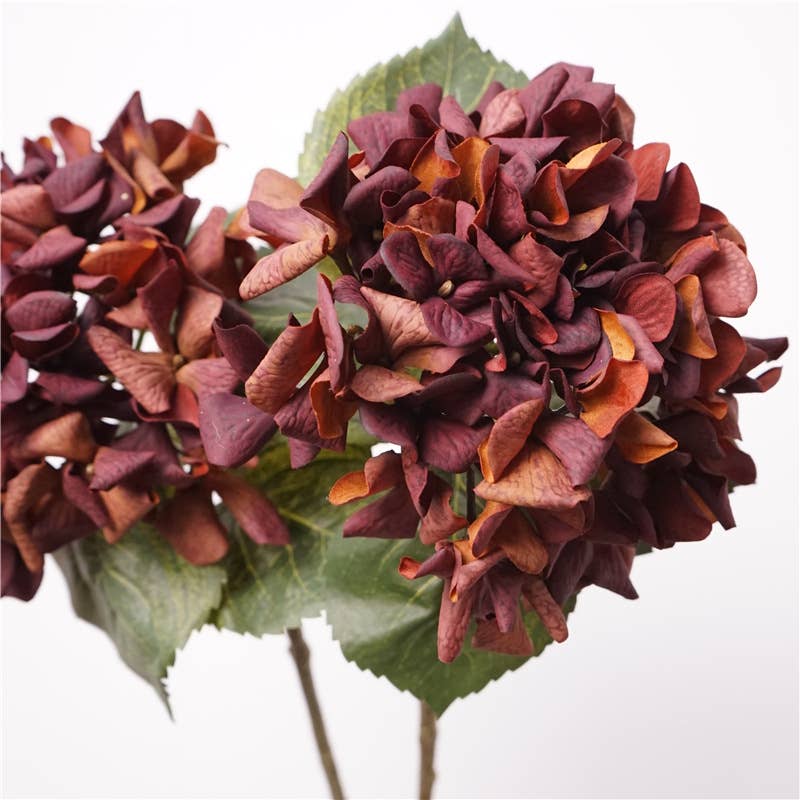 24"Lux Designer-Grade Ultra-Realistic Hydrangea–(7"Bloom): Sangria Wine