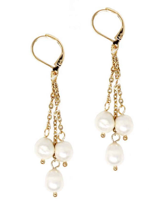 Earring Freshwater Pearl(3) on Chains Gold