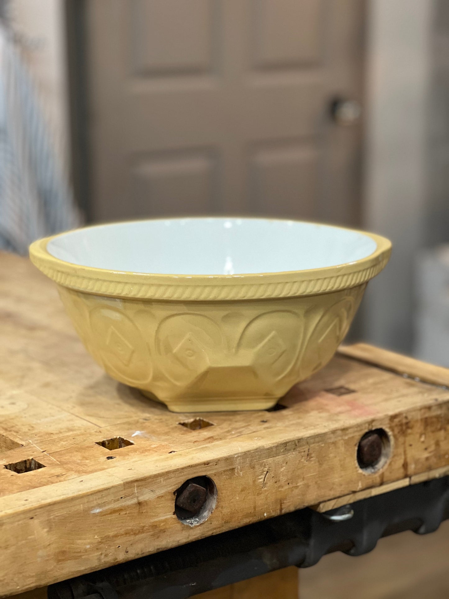 Antique T.G. Green Church Gresley Yellowware "Gripstand" Mixing Bowl The Mustard Seed Collection, The Seed