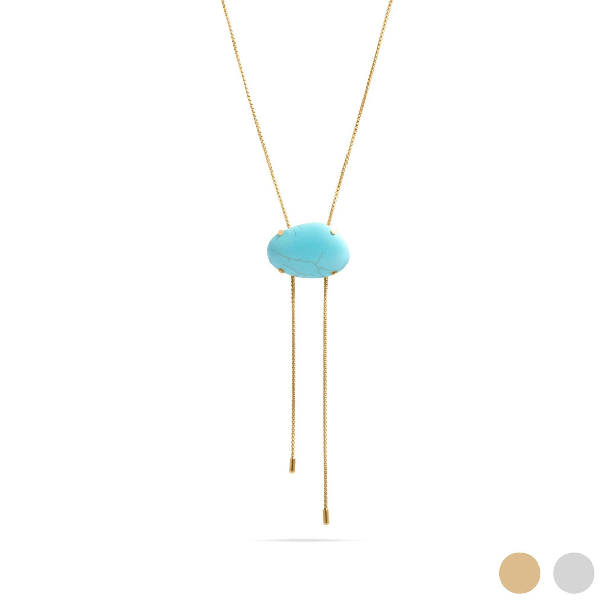 18K Gold PVD Stainless Steel Turquoise Charm Bolo Necklace: Gold WJW