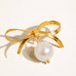Alice 18K Gold Non-Tarnish Bow Dangle Pearl Earring: Yellow Gold
