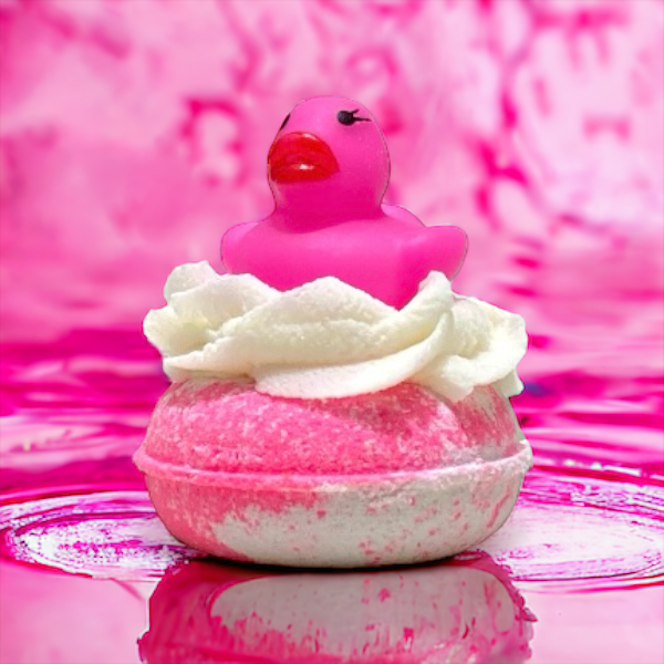 Duckie Bubbly Donut Bath Bomb - pink and white