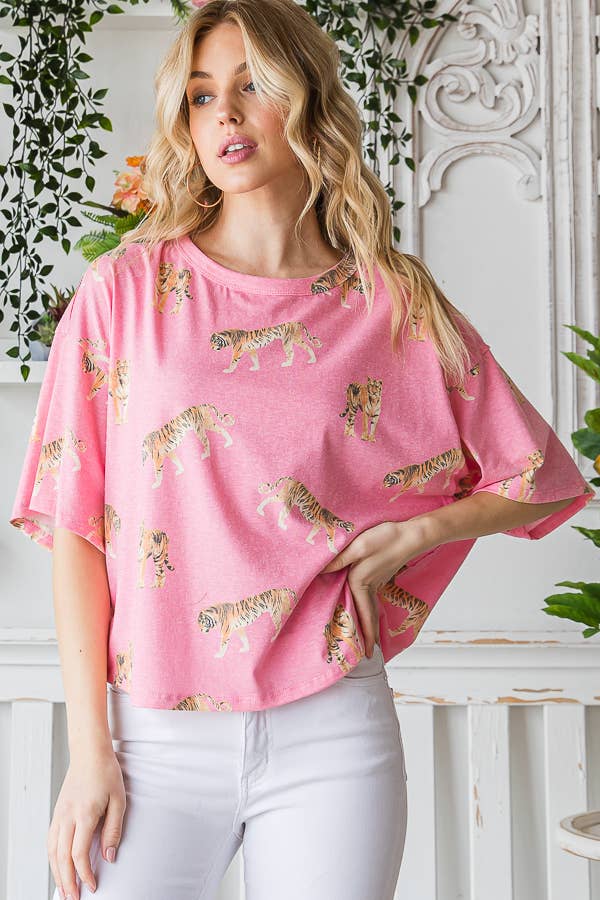 Tiger Print TriBlend Women's Knit Top: Vintage Fuchsia
