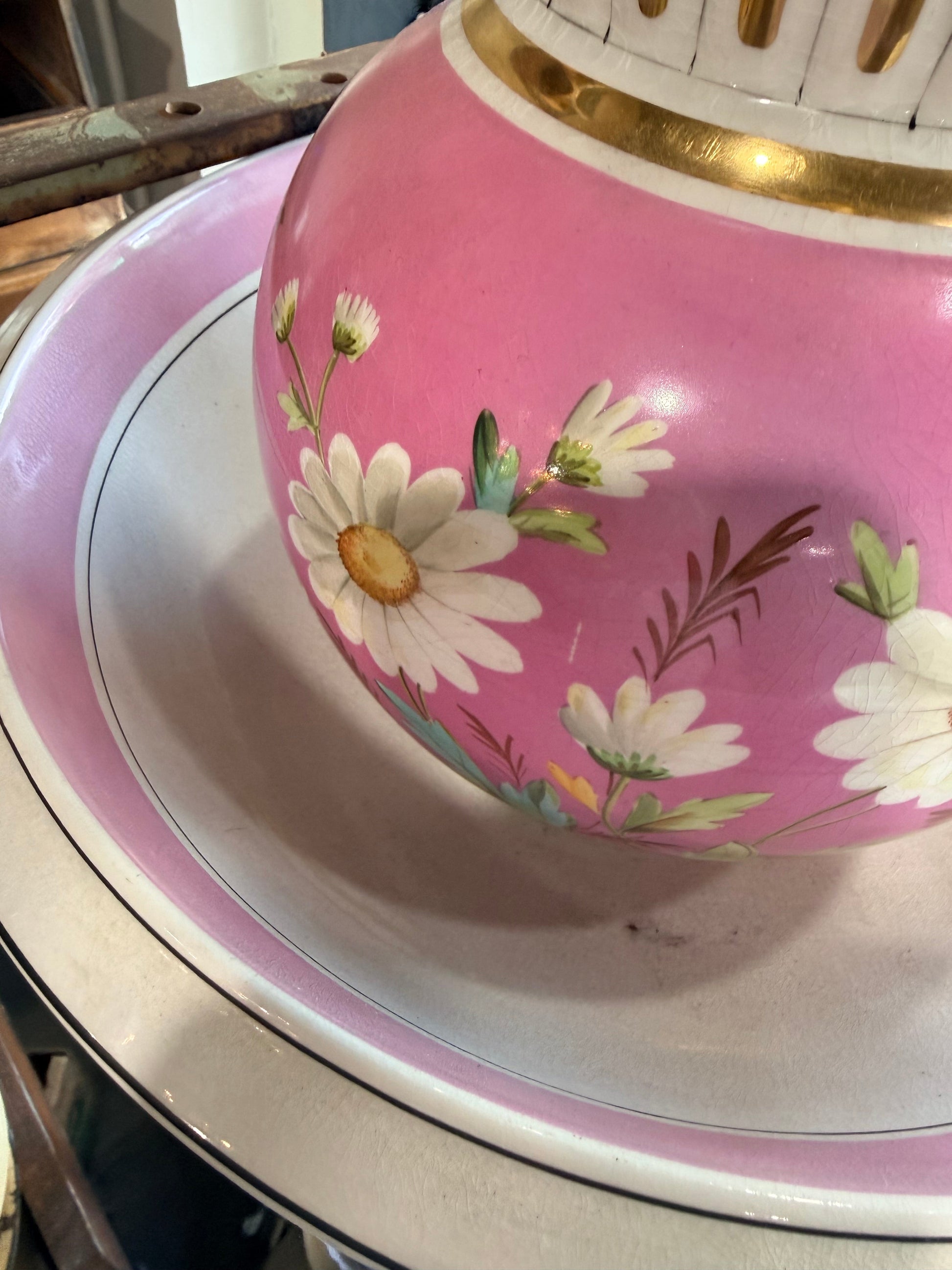 Pitcher Bowl Set Pink Teal Lawleys Norfolk Stoke Pottery Wilkinson England LTD 300 L