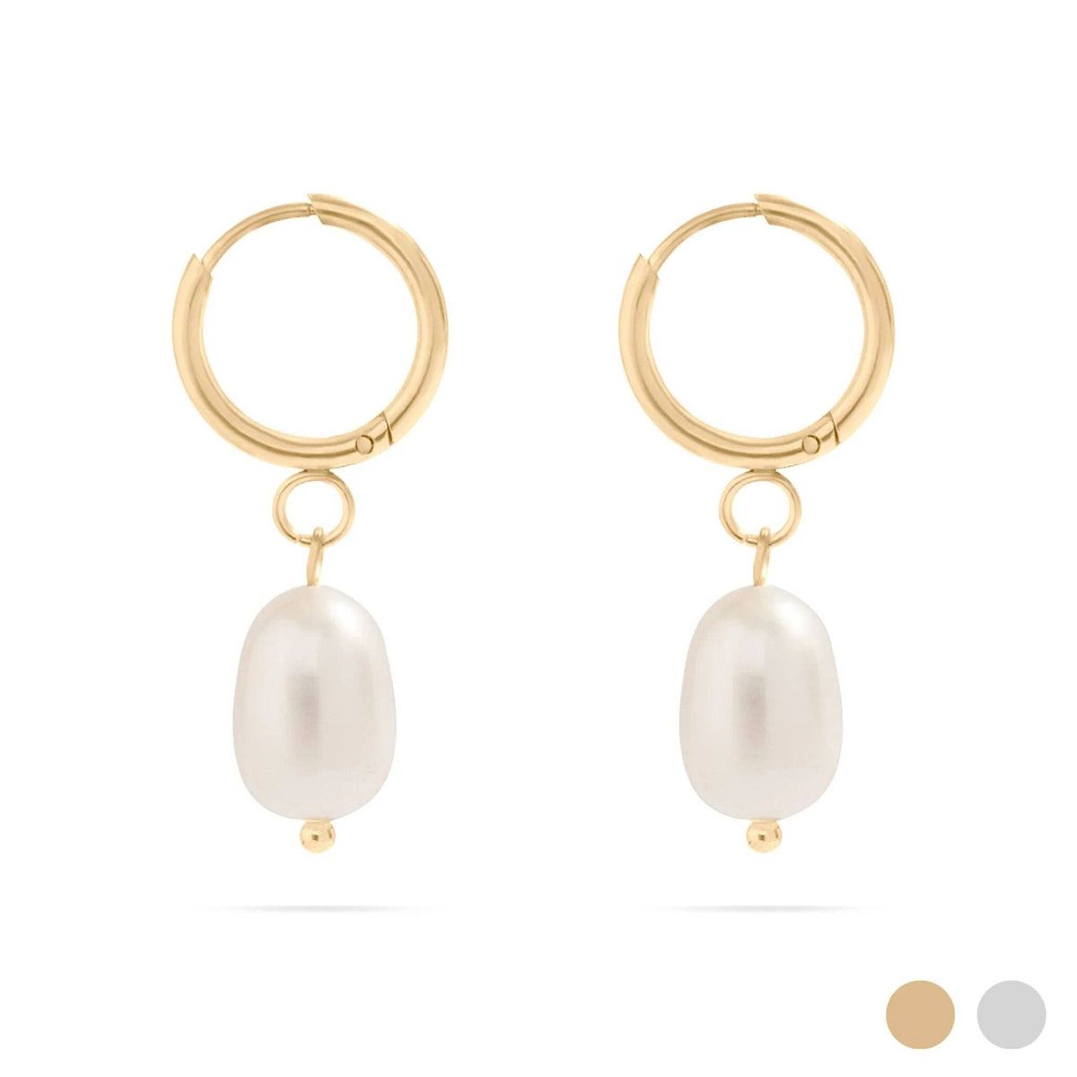 18K Gold PVD Freshwater Pearl Huggie Hoop Earrings: Gold WJW