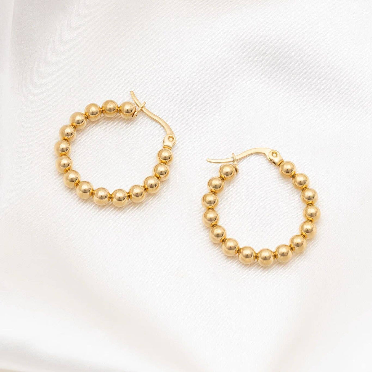 18K Gold PVD Stainless Steel Circle Ball Hoop Earrings: Gold WJW