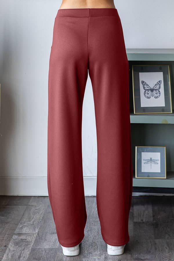 Solid Modal Tech Elastic Waist Pants with Pockets: Marsala