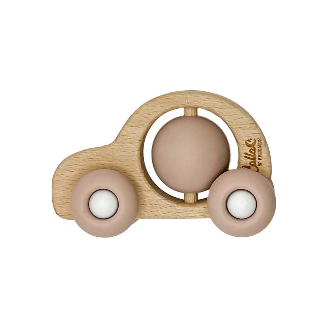 Car Silicone & Beechwood Teether Toy: Powder Blue