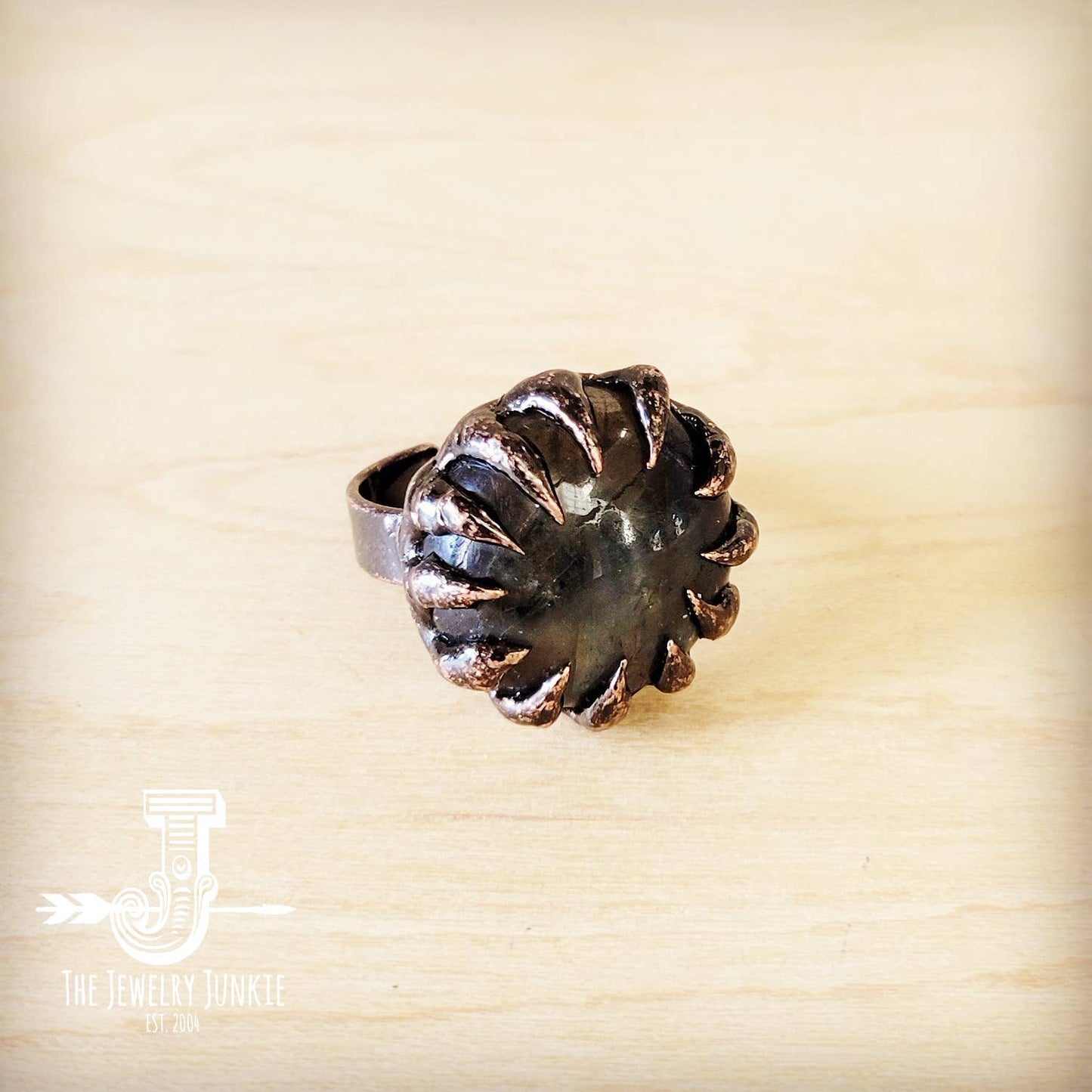 Genuine Labradorite Ring set in Antique Copper Gray/Black