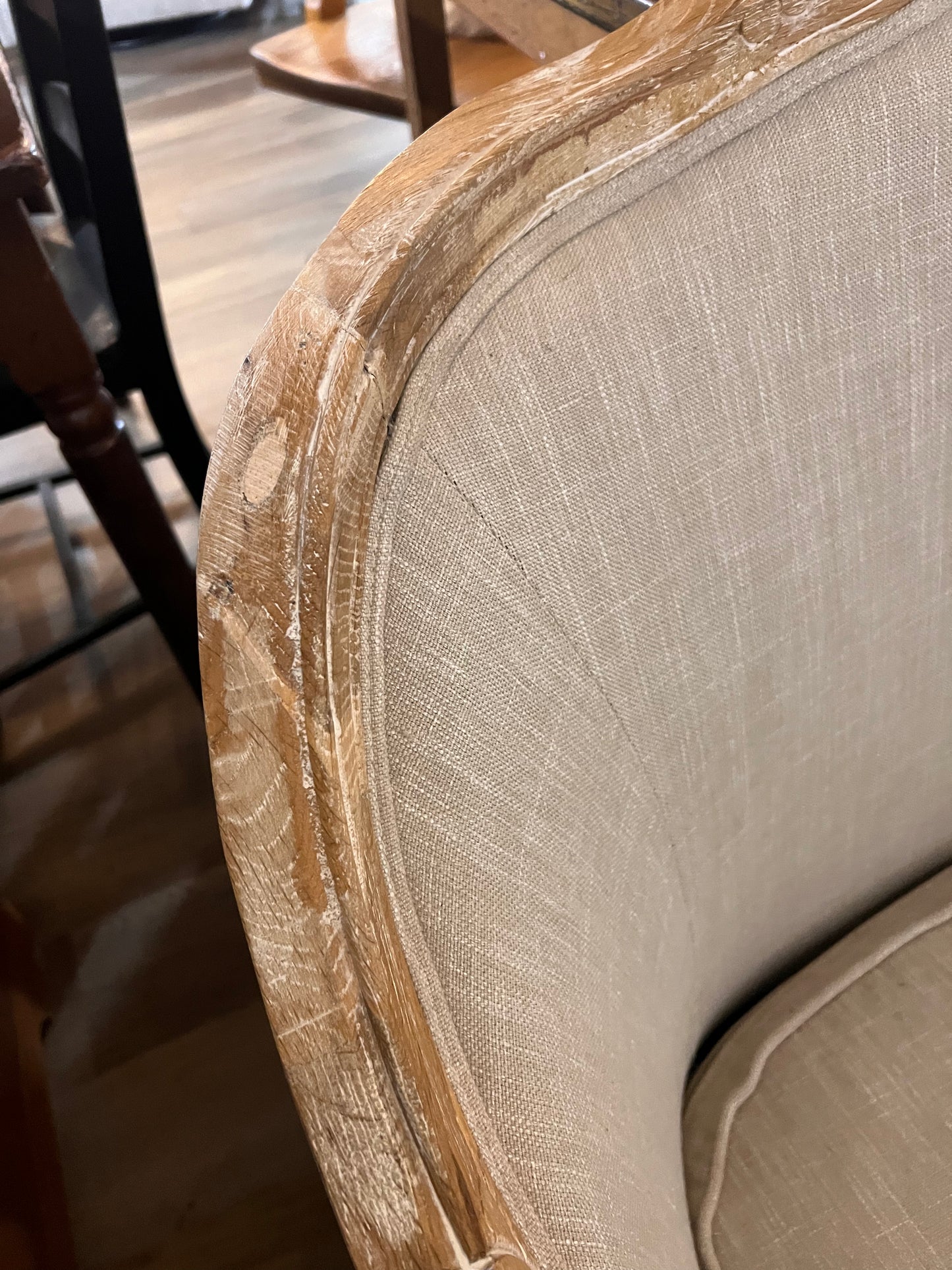 White Distressed Upholstered Settee