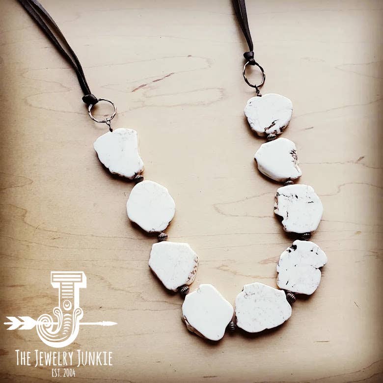 White Turquoise Slab Necklace with Leather Closure 228o