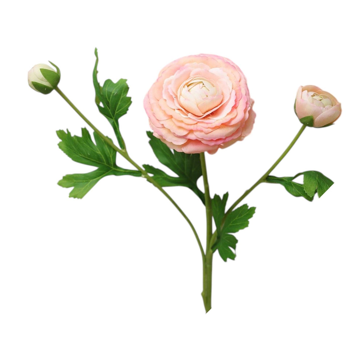 18"-Ultra Realistic Artificial Real Touch Ranunculus: White with Lavender Trim