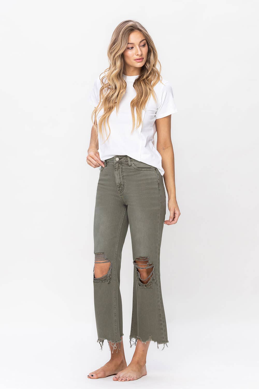 90'S Vintage Super High Rise Crop Flare Jeans - 27