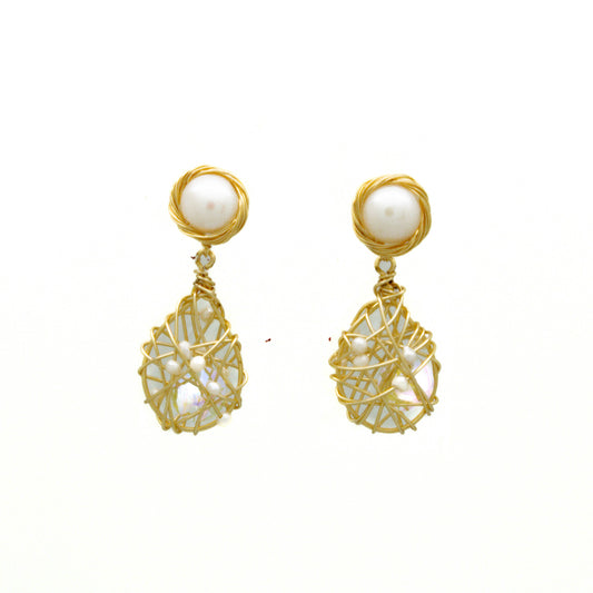Earring Coin Pearl Hand Wired Cageof Freshwater Pearls