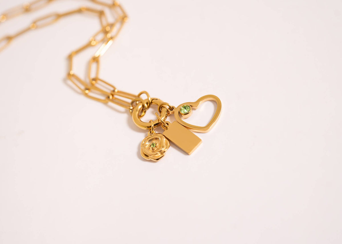 Stainless Steel Paperclip Carabiner Charm Holder Necklace: Gold / 16"+2" WJW