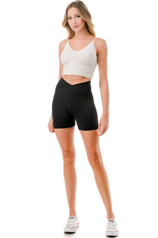 V-Waist Ribbed Shorts – High Waist Sculpt Fit: Black MIO WHOLESALE