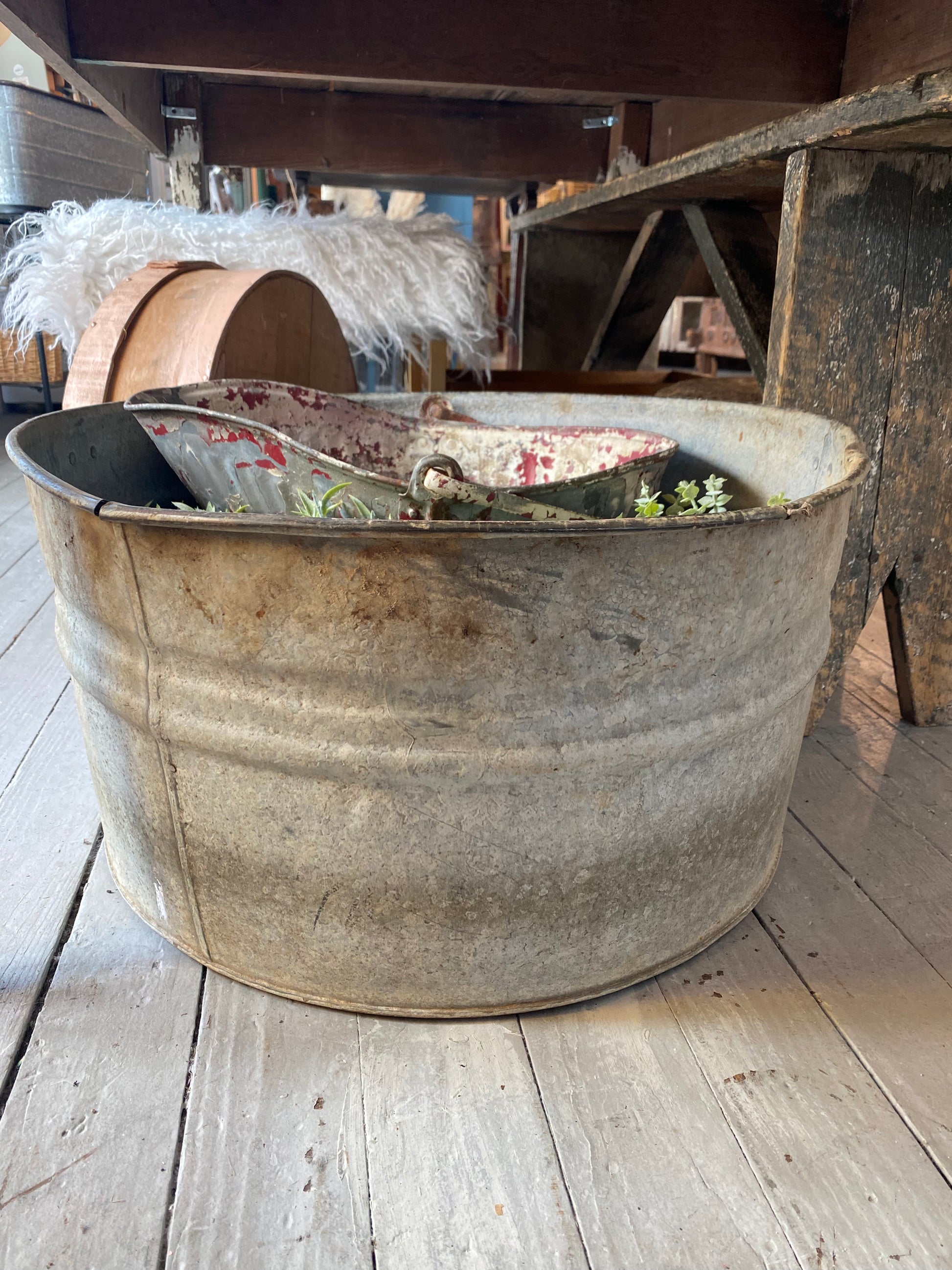 Very Used Vintage Galvanized Tub