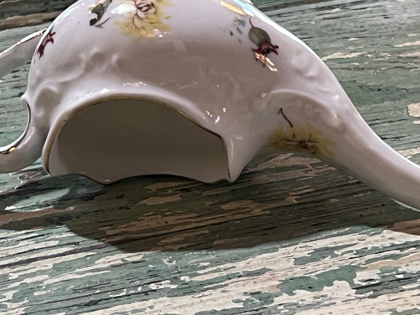 Antique Baby Invalid Feeder Cup Yellow Blue Green Florals Porcelain