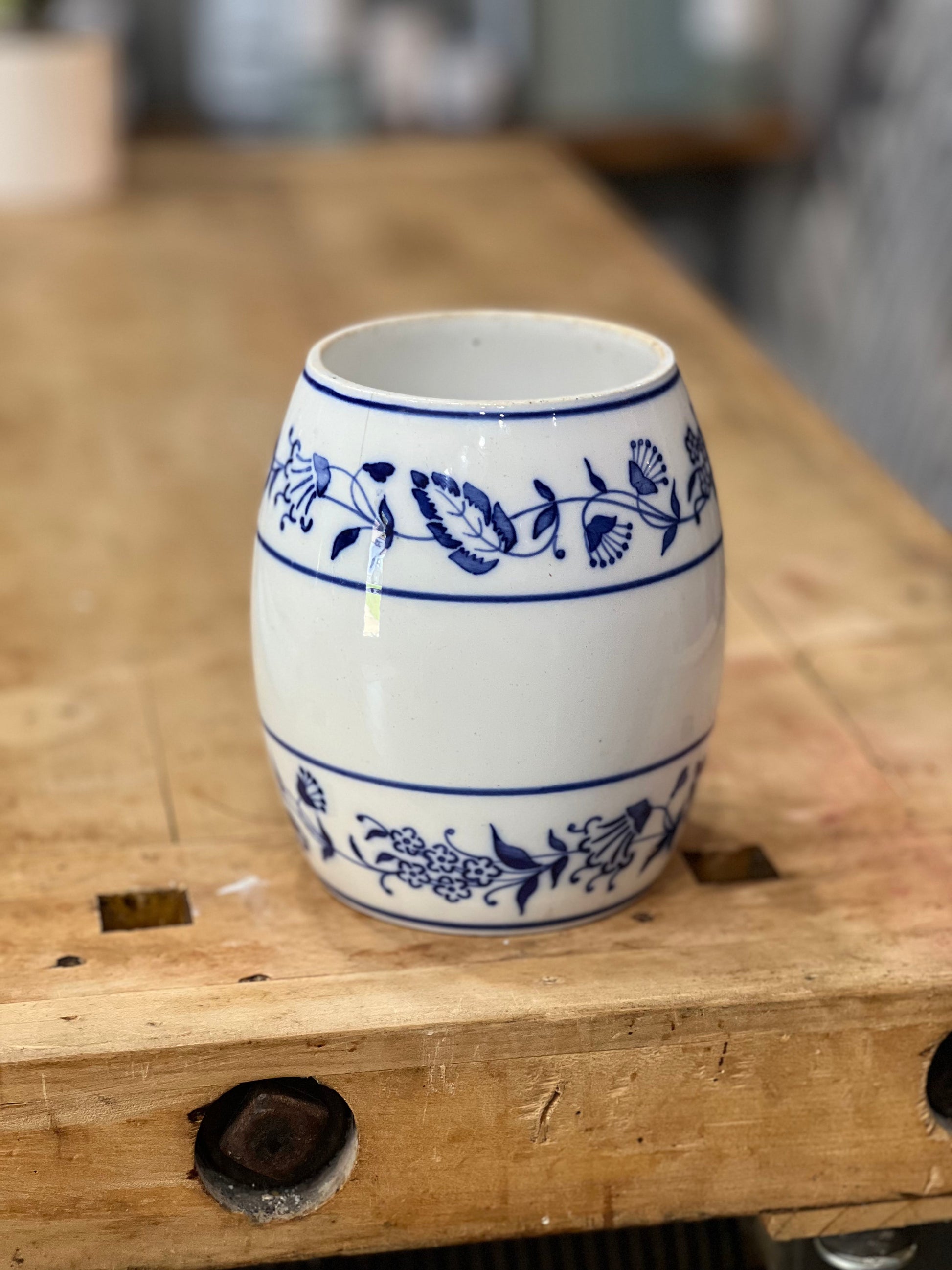 European Blue Floral Ceramic Tapioca Storage Jar Orlando Estate Auction