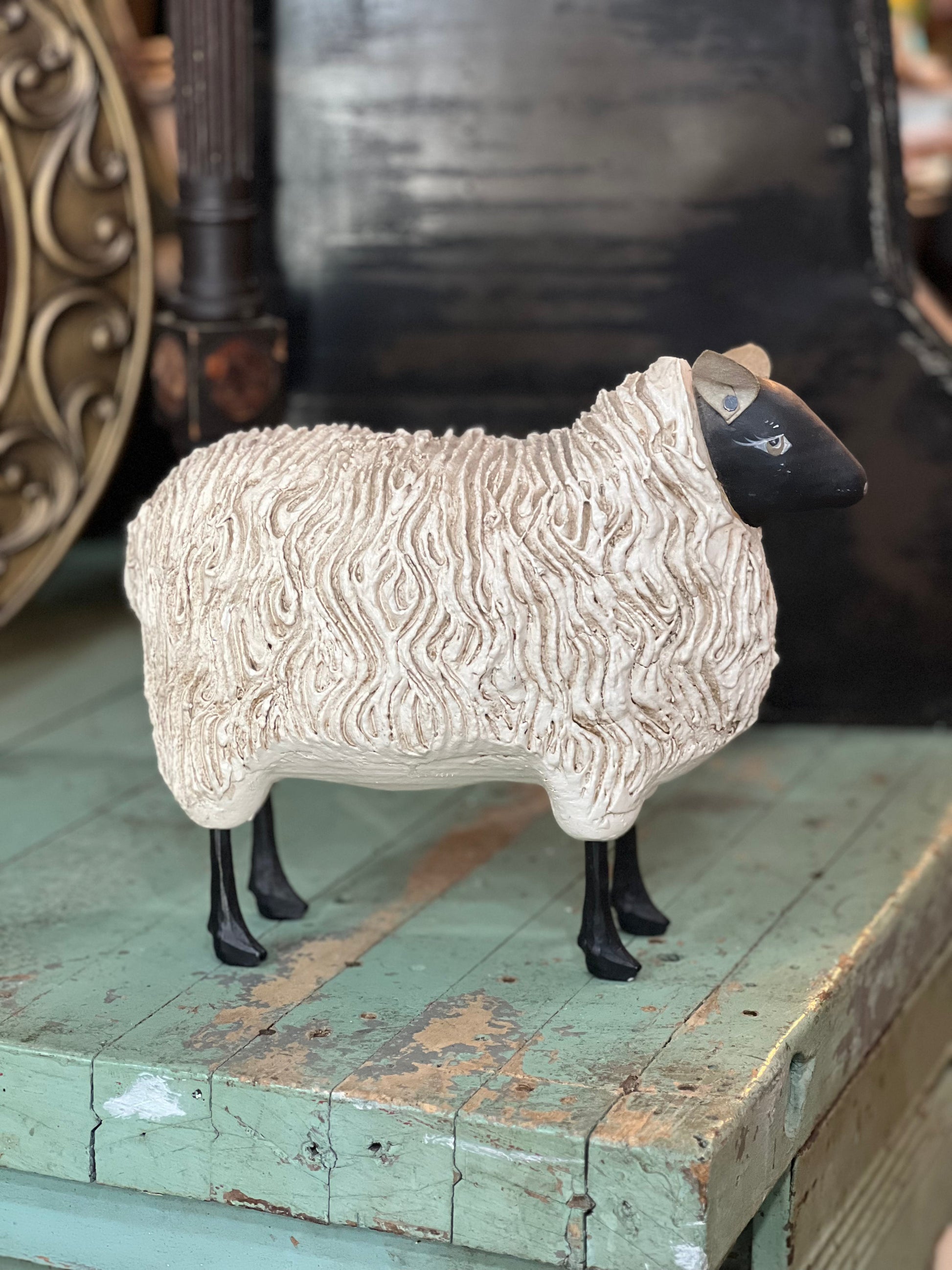 Set Of Three Artisan Carved Fleece Sheeps The Mustard Seed Collection