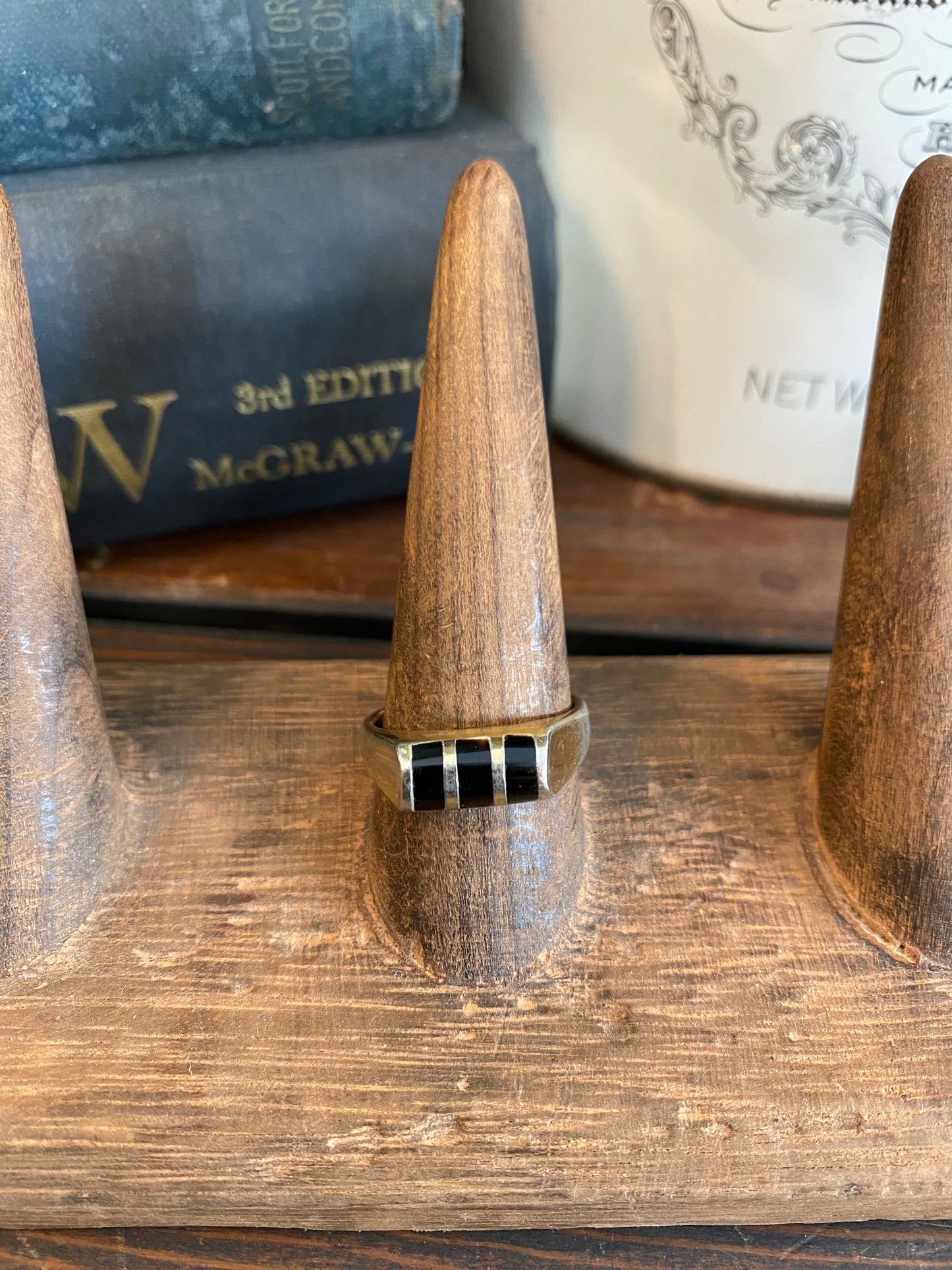 Vintage Gold Plated Sterling Black Onyx Ring