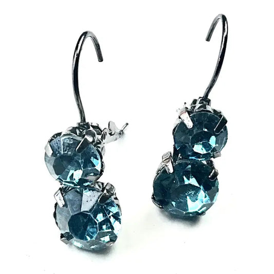 Double Rhinestone Back Latch Blue Zircon Earrings