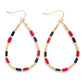 Beaded Teardrop Drop Earrings Featuring Glass Crystal & Metal Tones Burgundy