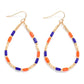 Beaded Teardrop Drop Earrings Featuring Glass Crystal & Metal Tones Cobalt Orange