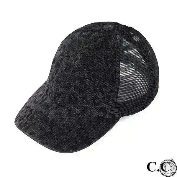 C.C. Animal Print Criss Cross Ponytail Cap Black