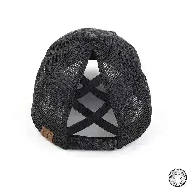 C.C. Animal Print Criss Cross Ponytail Cap Black