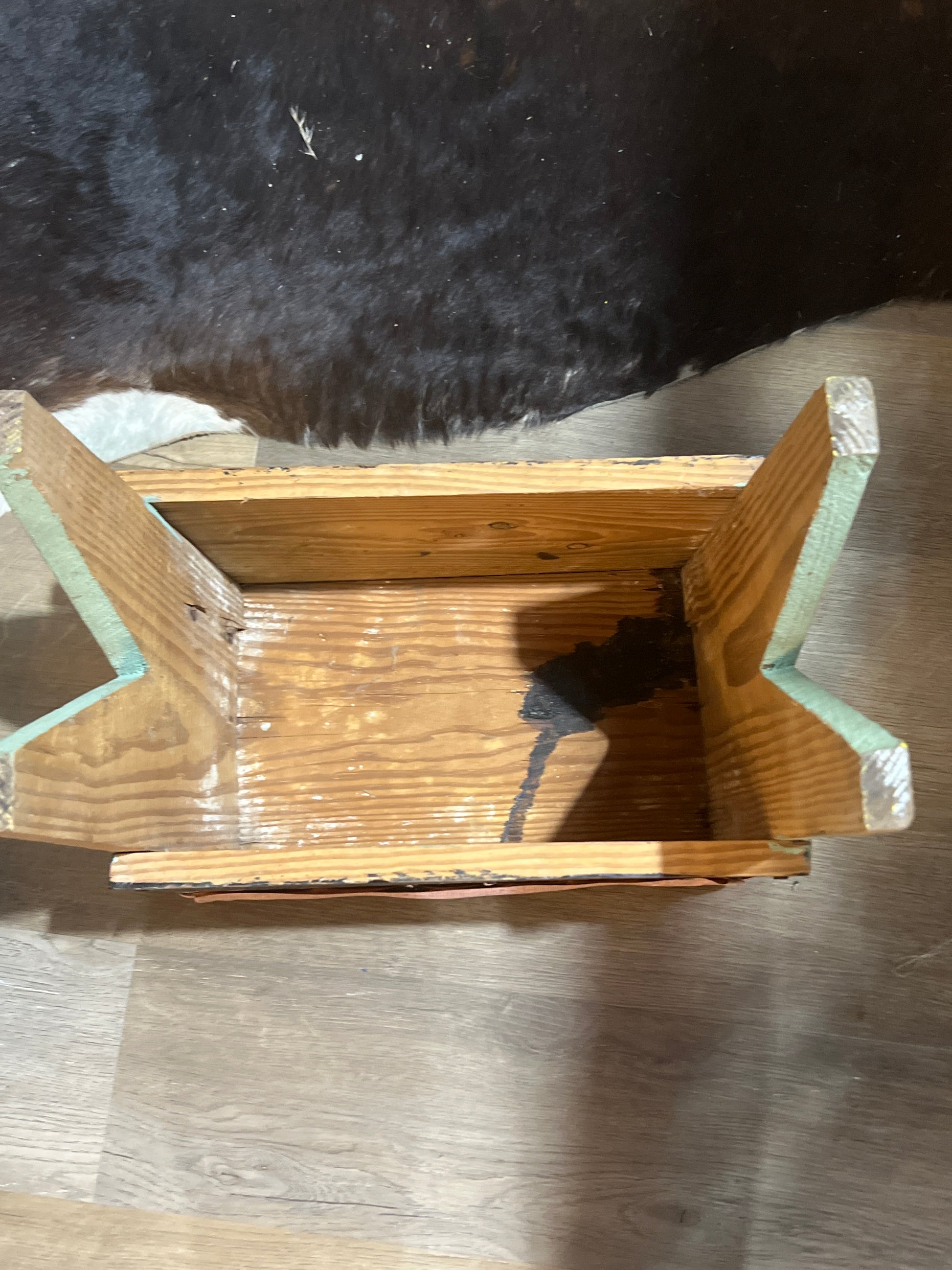 Painted Green Chippy Vintage Wooden Stool