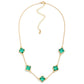 Chain Link Necklace Featuring Glass Crystal Clover Stations Emerald