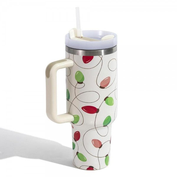 Christmas Theme Printed 40oz Double Wall Stainless Steel Vacuum Tumbler With Handle 