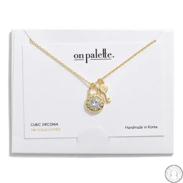 Dainty Chain Link Necklace Featuring Lock and Key With Cubic Zirconia Accent Gold