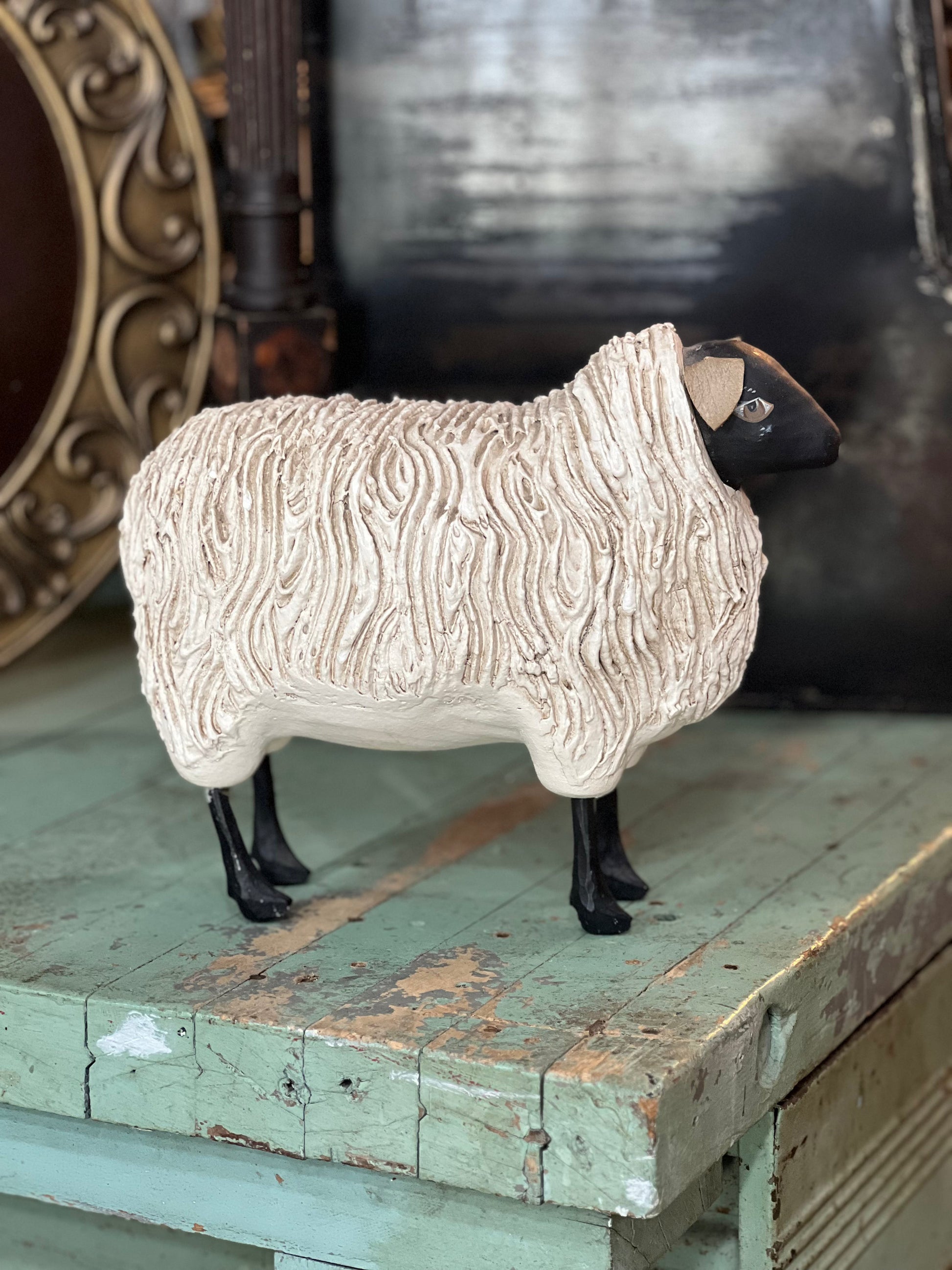 Set Of Three Artisan Carved Fleece Sheeps The Mustard Seed Collection